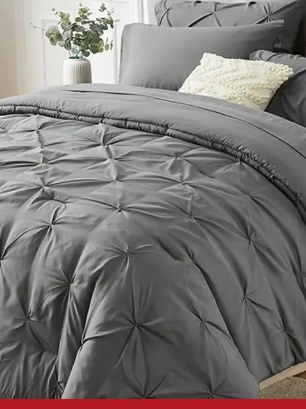 Plush Pinch-Tuck Comforter Set in Charcoal Gray